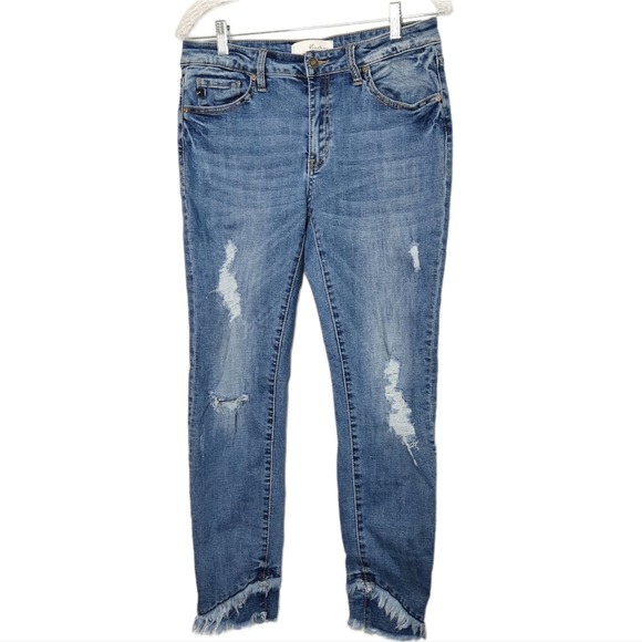 Kancan Double Raw Hem Fringe Distressed Jeans Medium Wash Size 29 Women's - Picture 2 of 8